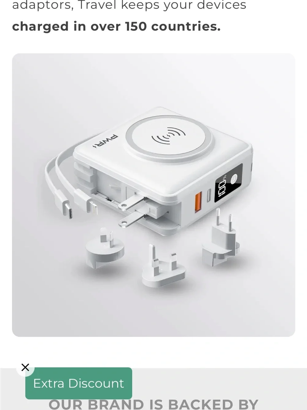 Portable White Travel Charger with Wireless Pad and Plug Adapters